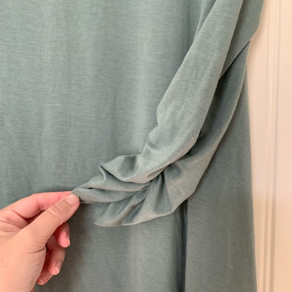 Sage Ruched Sleeve Maternity Swing Dress - Picture 3 of 5